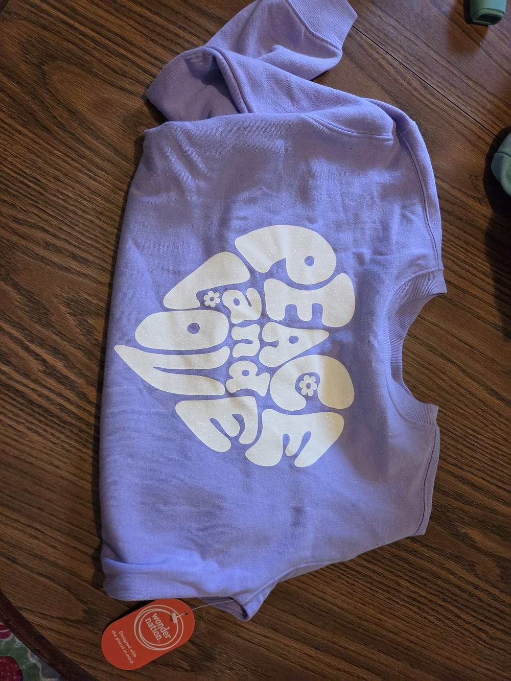 Lilac Graphic Sweatshirt with White 'Peace and Love' Heart Print